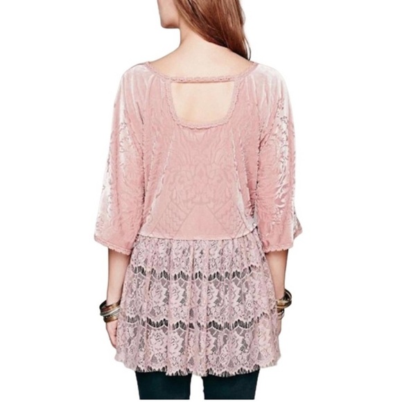 FREE PEOPLE Velvet Lace Fortune Teller Top - Dusty Blush Pink - Small - Picture 7 of 16